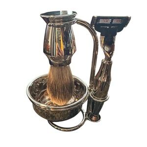 KINGS CROWN 4 Piece Nickel finish Shaving Set